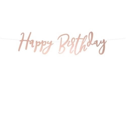 Party nápis Happy Birthday v rose gold barvě, délka 62 cm