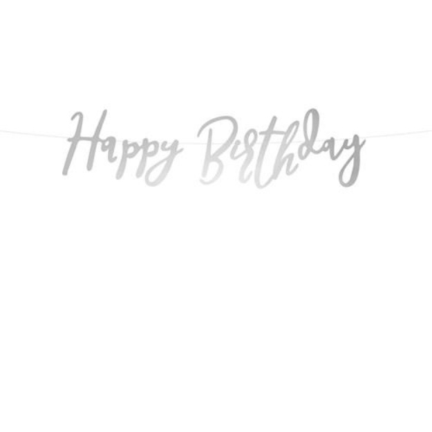 Obrázek z Party nápis stříbrný Happy Birthday 62 cm 