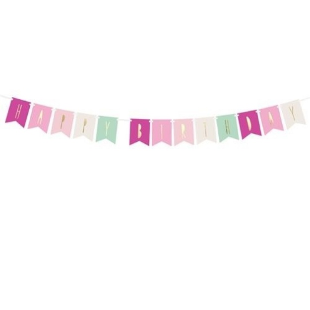 Obrázek z Party nápis vlaječky růžový mix Happy Birthday 175 cm 