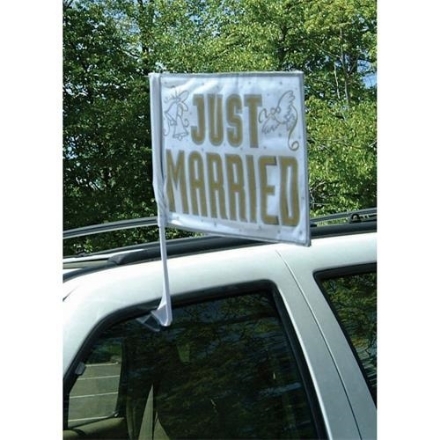 Svatební vlaječka Just Married na auto 35 x 48 cm