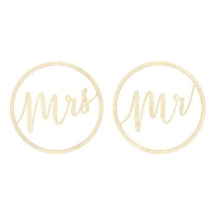 Dřevěná závěsná dekorace Mr & Mrs – sada 2 ks, průměr 38 cm