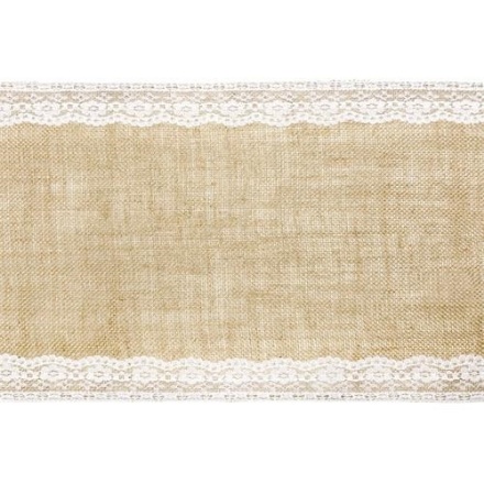 Jutový běhoun s krajkou 28 x 275 cm v přírodní barvě