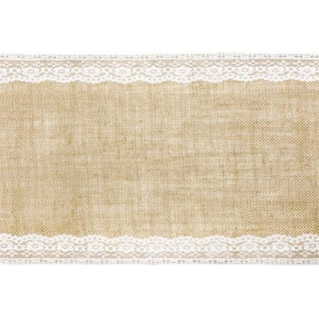 Obrázek z Jutová stolová šerpa lemovaná krajkou 28 x 275 cm 