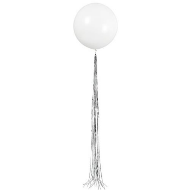 Obrázek z Latexový balonek bílý se stříbrnými třásněmi 61 cm 