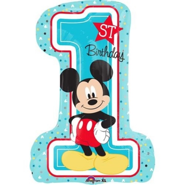 Obrázok z Fóliový balónik 1st birthday Mickey 48 x 71 cm 