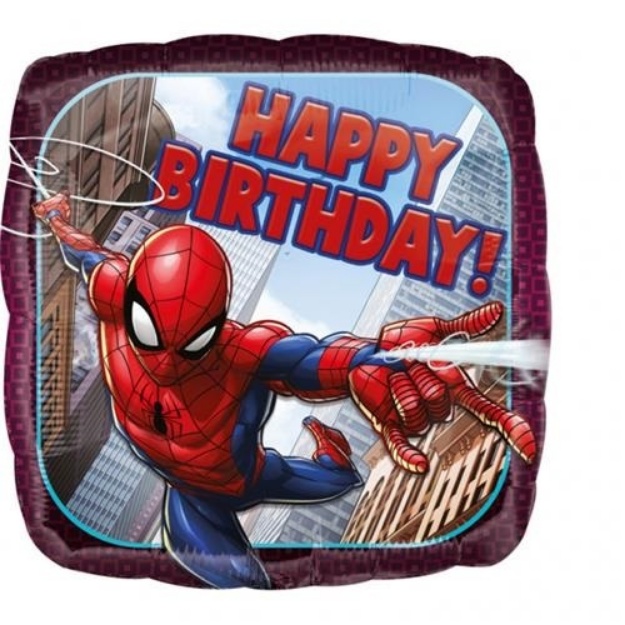 Obrázok z Fóliový balónik štvorec Spiderman Happy Birthday 43 cm 