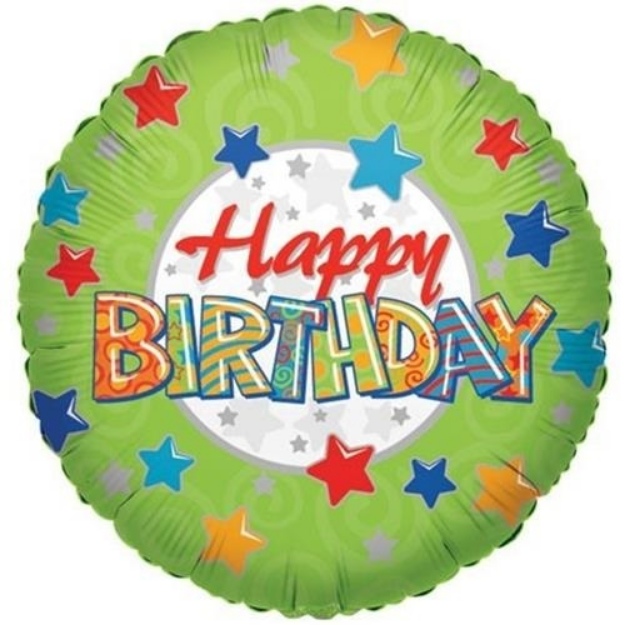 Obrázek z Foliový balonek zelený s hvězdičkami - Happy Birthday 46 cm 