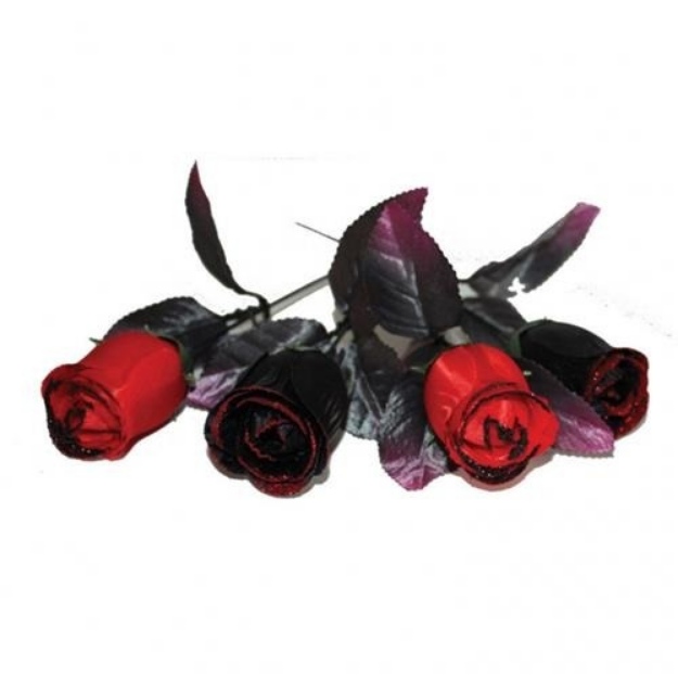 Obrázek z Dekorace růže černá - červená 4 ks 