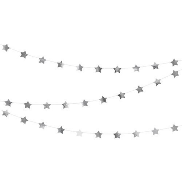 Obrázek z Závěsná girlanda hvězdičky stříbrné 360 cm 