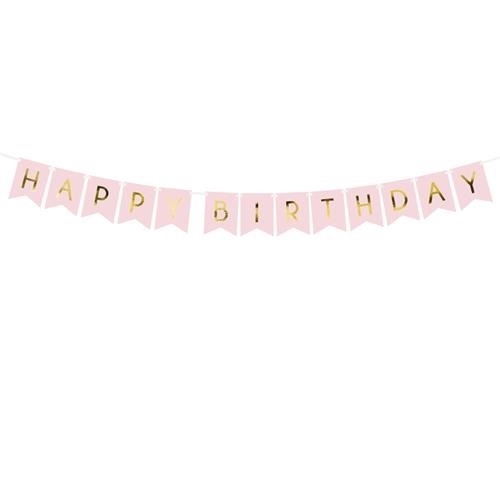 Levně Party nápis Happy Birthday vlaječky růžové 175 cm