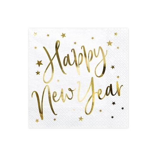Levně Papírové ubrousky Happy New Year metalické