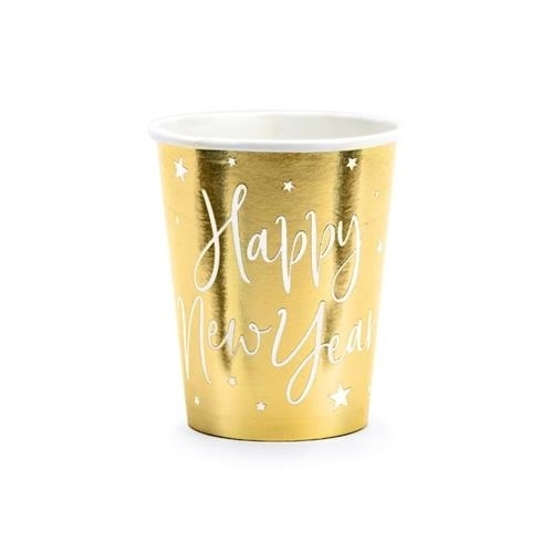 Papírové kelímky Happy New Year zlaté metalické