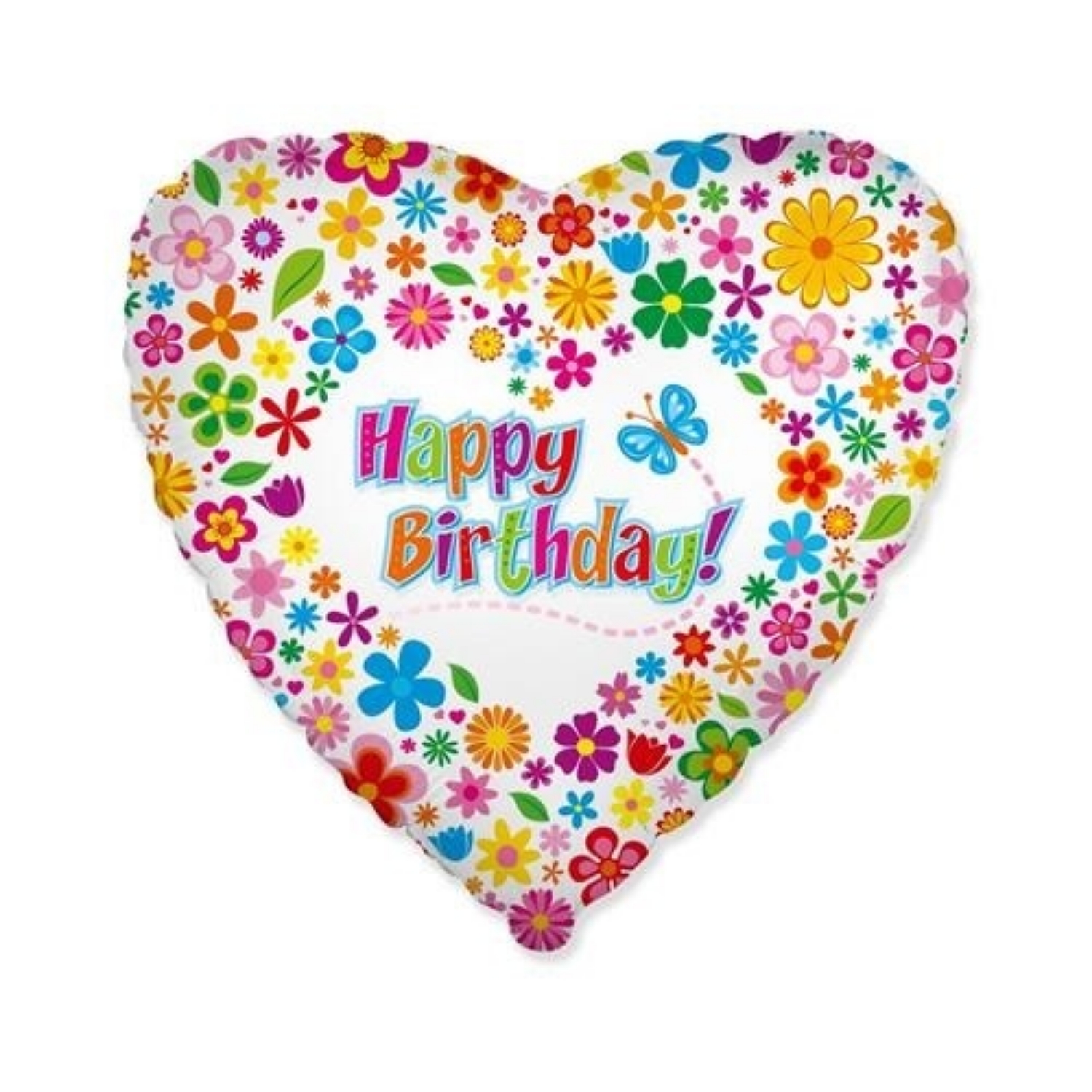Levně Foliový balonek srdce s kytičkami Happy Birthday 46 cm - Nebalený