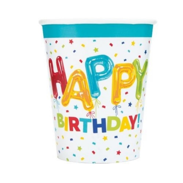 Obrázek z EKO Papírové kelímky konfetové Happy Birthday 8 ks 