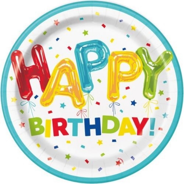 Obrázek z EKO Papírové talíře konfetové Happy Birthday 23 cm 