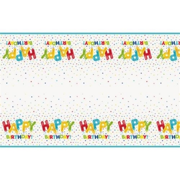 Obrázek z Plastový ubrus konfetový Happy Birthday 137 x 213 cm 