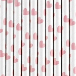Obrázek z Papírová brčka bílá - růžová srdíčka - 10 ks 