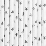 Obrázek z Papírová brčka bílá - stříbrné hvězdičky - 10 ks 