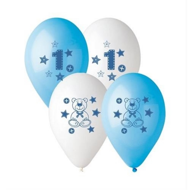 Obrázek z Latexový balonek 1 s medvídkem modrý potisk 