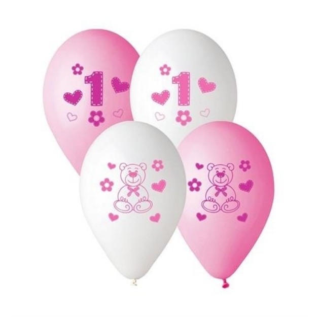 Obrázok z Latexový balónik 1 s medvedíkom ružový potisk