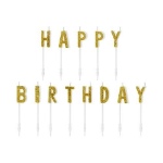 Obrázok z Tortové sviečky zlaté s glitrami Happy Birthday 2,5 cm - 13 ks