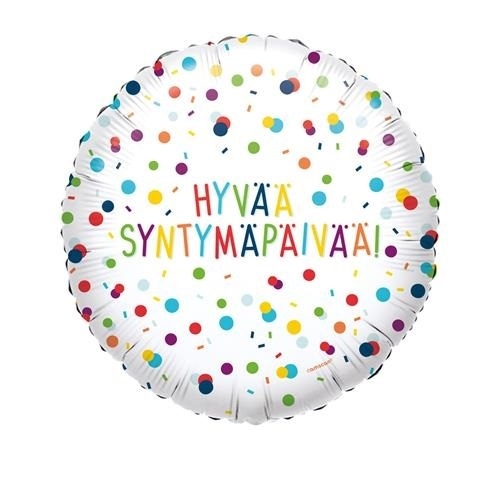 Levně Foliový balonek Rainbow Confetti - finský nápis 43 cm