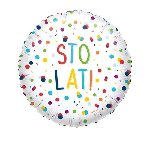 Levně Foliový balonek Rainbow Confetti - polský nápis 43 cm