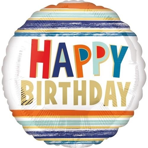 Levně Foliový balonek s pruhy - Happy Birthday 43 cm