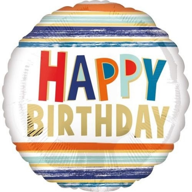 Obrázek z Foliový balonek s pruhy - Happy Birthday 43 cm 