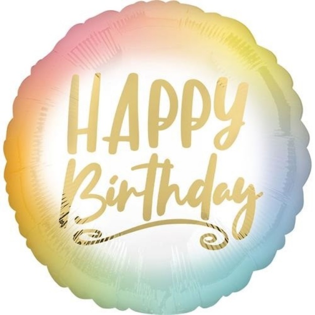 Obrázek z Foliový balonek ombre - zlatý nápis Happy Birthday 45 cm 