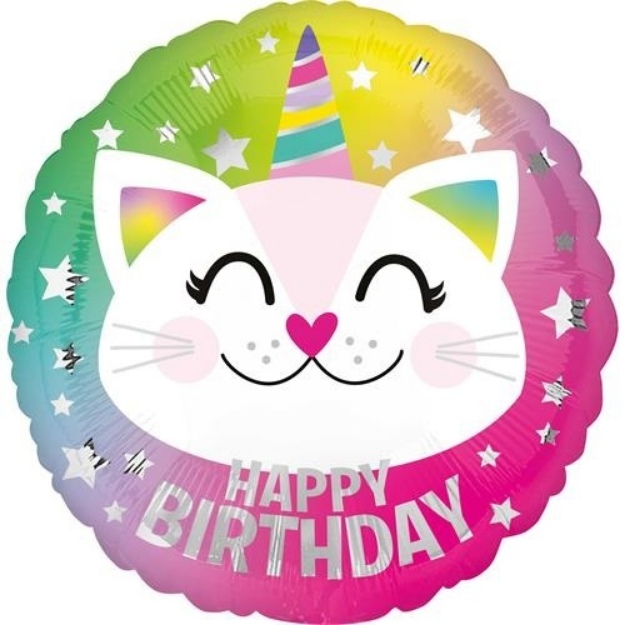 Obrázek z Foliový balonek kočička Happy Birthday 43 cm 
