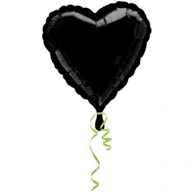 Obrázek z Foliový balonek srdce černé 45 cm - Nebalený 