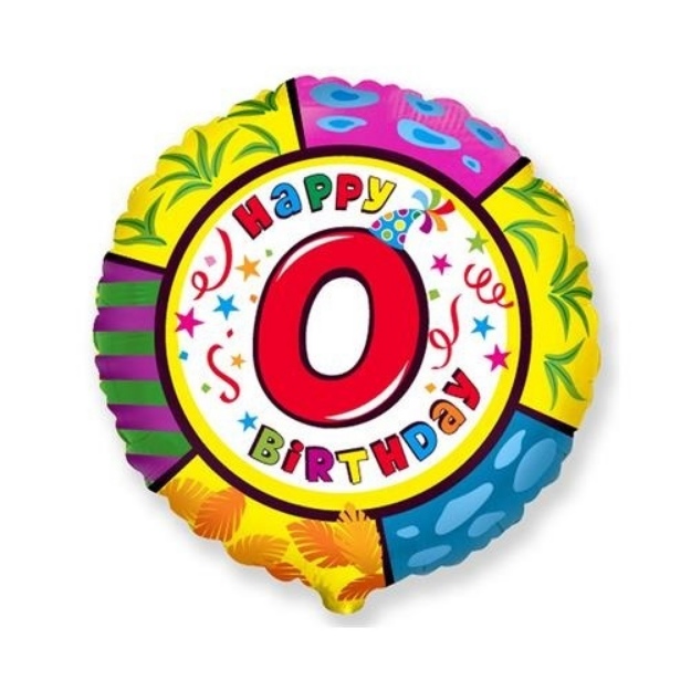 Obrázek z Foliový balonek Happy Birthday číslo 0 - 45cm - Nebalený 