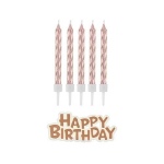 Obrázok z Tortové sviečky rose gold s držiakmi a nápis happy birthday 8 cm - 16 ks