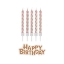 Obrázek Dortové svíčky rose gold s držátky a nápis happy birthday 8 cm - 16 ks