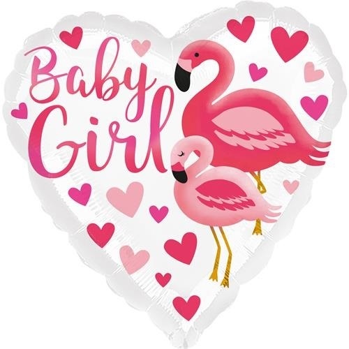 Levně Foliový balonek srdce Plameňák - baby girl 45 cm