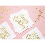 Obrázek z Papírové ubrousky bílé se zlatým Happy Birthday 20 ks 