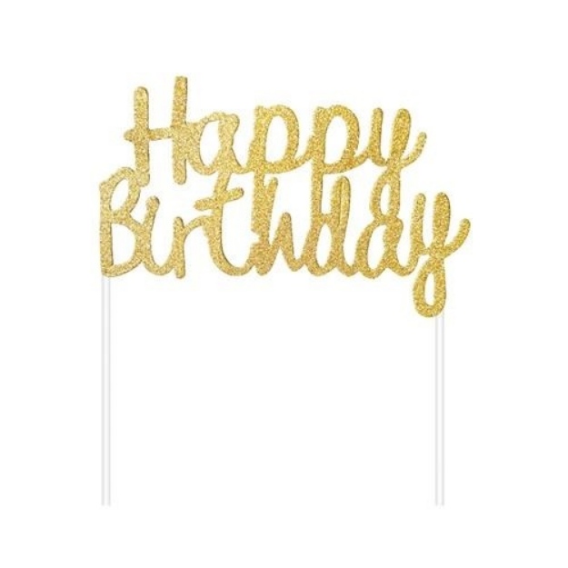 Obrázek z Dekorace na dort zlatá Happy Birthday 11x14 cm 