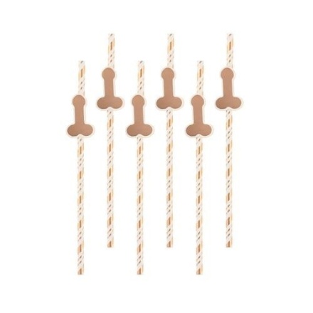 Picture of Papírová party brčka s penisem 6 ks - rose gold