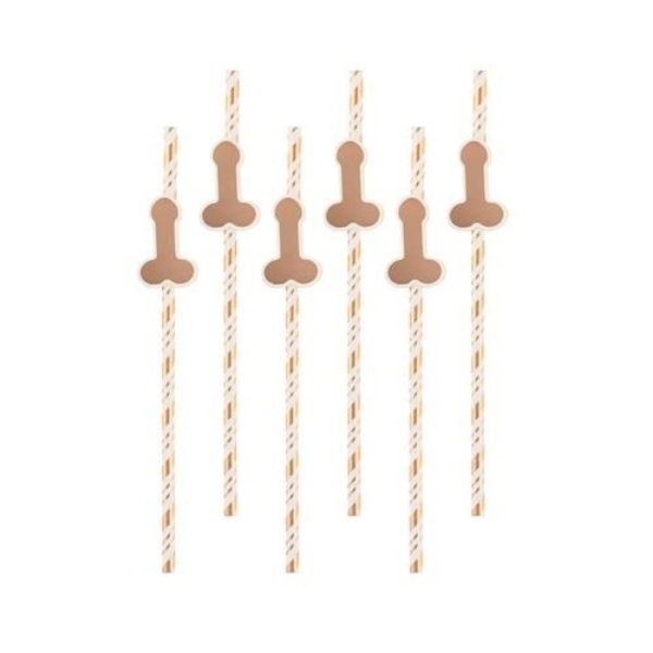 Papírová party brčka s penisem 6 ks - rose gold