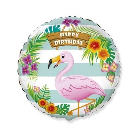Obrázek Foliový balonek Plameňák Happy Birthday 46 cm - Nebalený