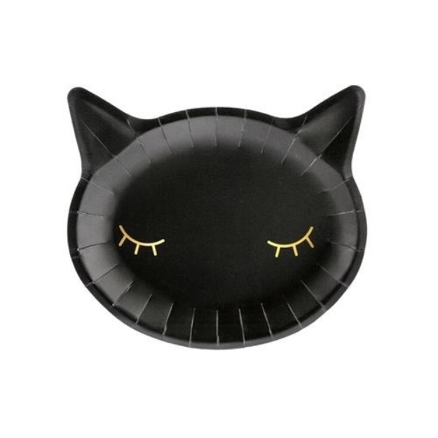 Obrázek z Papírové talíře černá kočička 22 x 20 cm 