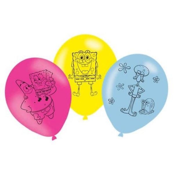 Latexové balonky Sponge Bob - černý potisk - 6 ks