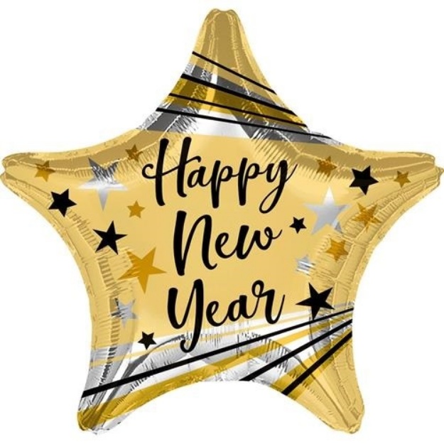 Obrázok z Fóliový balónik hviezda Happy New Year - zlatá 45 cm 