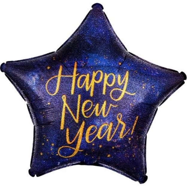 Obrázok z Fóliový balónik hviezda Happy New Year - holografická 45 cm 