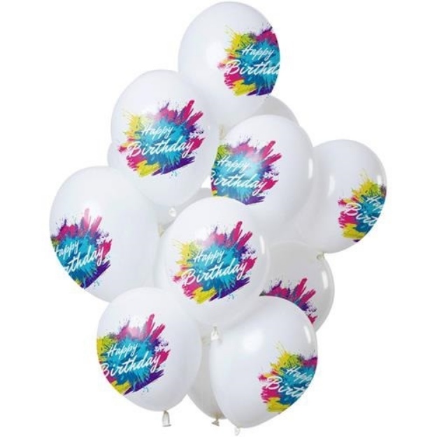 Obrázek z Latexové balonky Splash Happy Birthday 30 cm - 12 ks 
