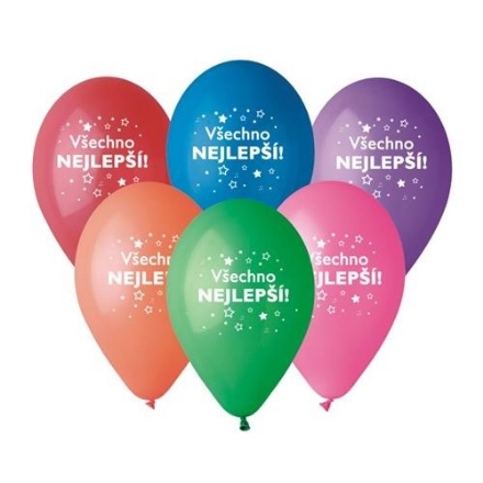 Obrázek Balonky Všechno nejlepší CZ Mix barev 6 ks, 30 cm