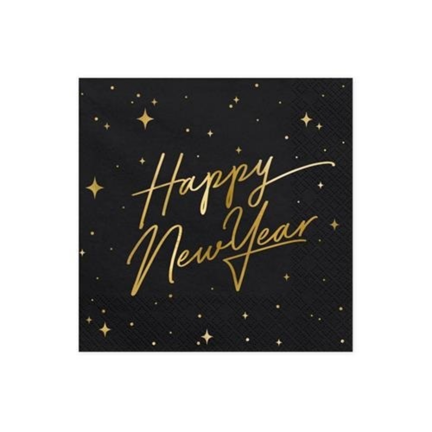 Papírové ubrousky LUX černé s nápisem Happy New Year 20 ks - Hvězdy