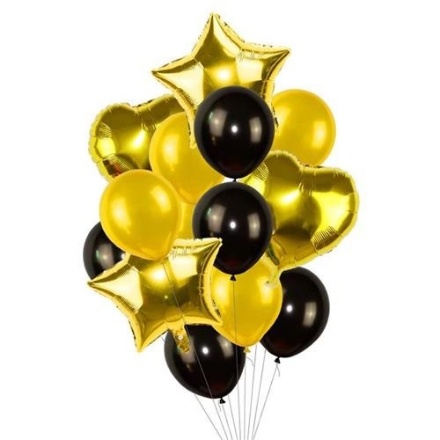 Picture of Balloon Bouquet Gold Black - 14 pcs