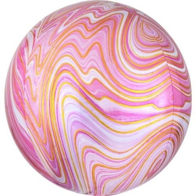 Obrázek z Foliový balonek koule Orbz mramorový 40 cm růžový 